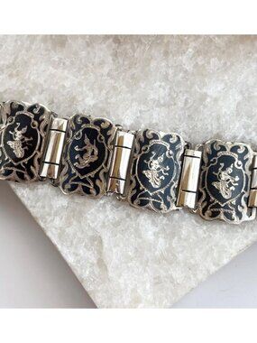 Rare Siam Sterling Silver Hand Carved Paneled 1930's 925 Vintage Bracelet